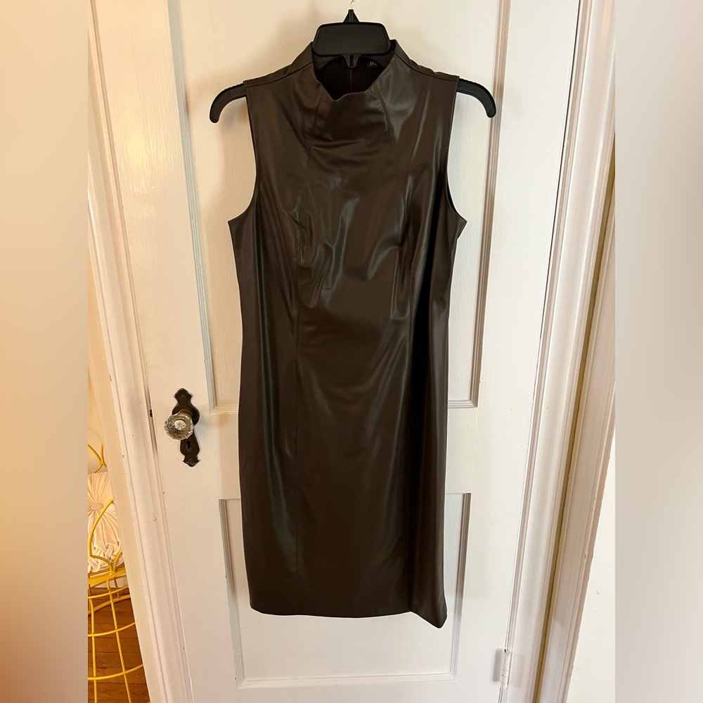 J. McLaughlin Vegan Leather Dress in brown.